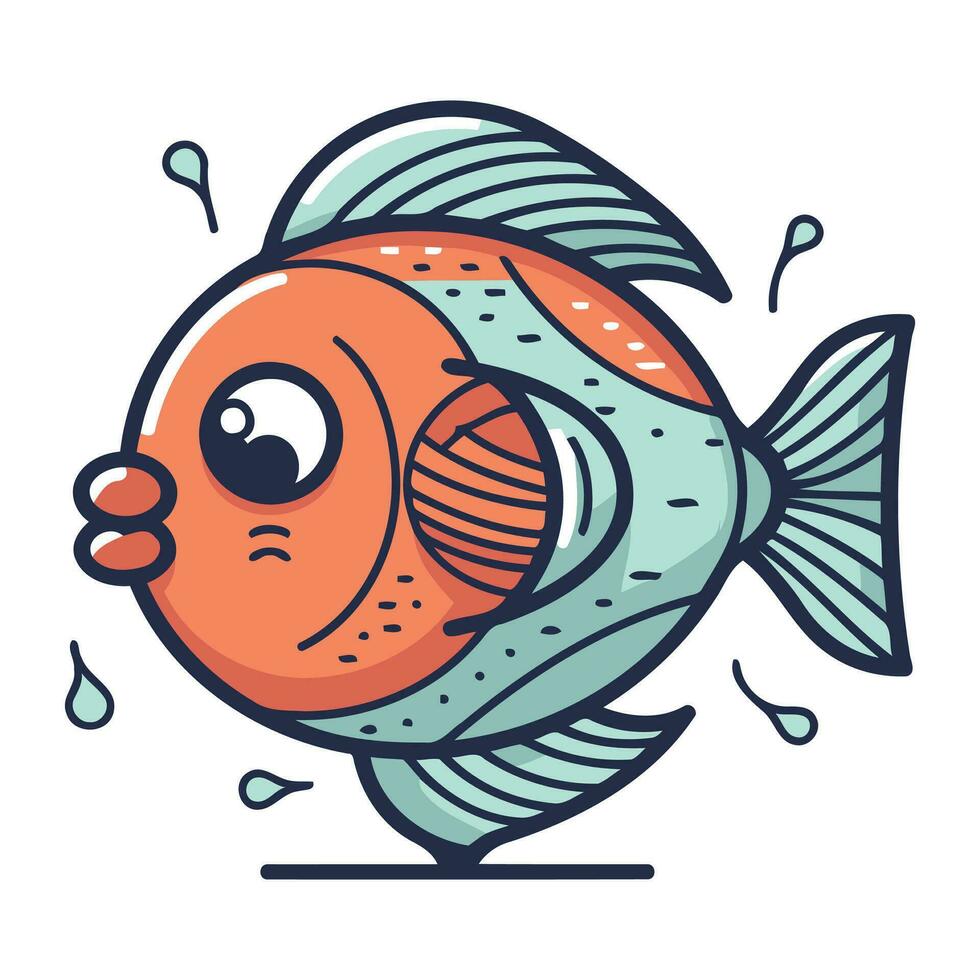 Cute cartoon fish. Vector illustration. Isolated on white background.