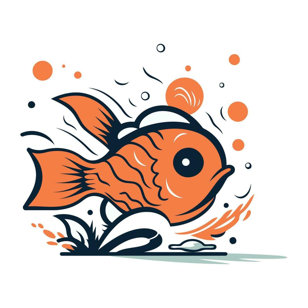 Vector illustration of a fish in the sea. Hand drawn style.