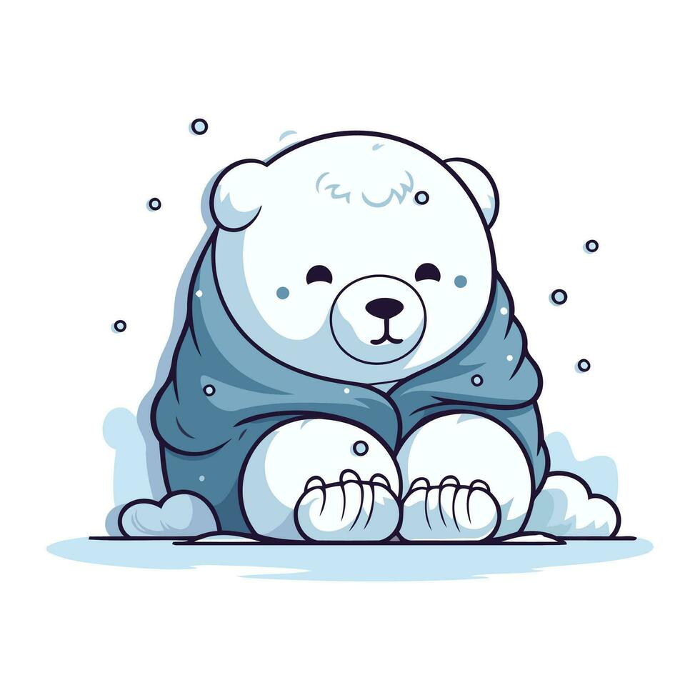 linda dibujos animados polar oso sentado en el nieve. vector ilustración.