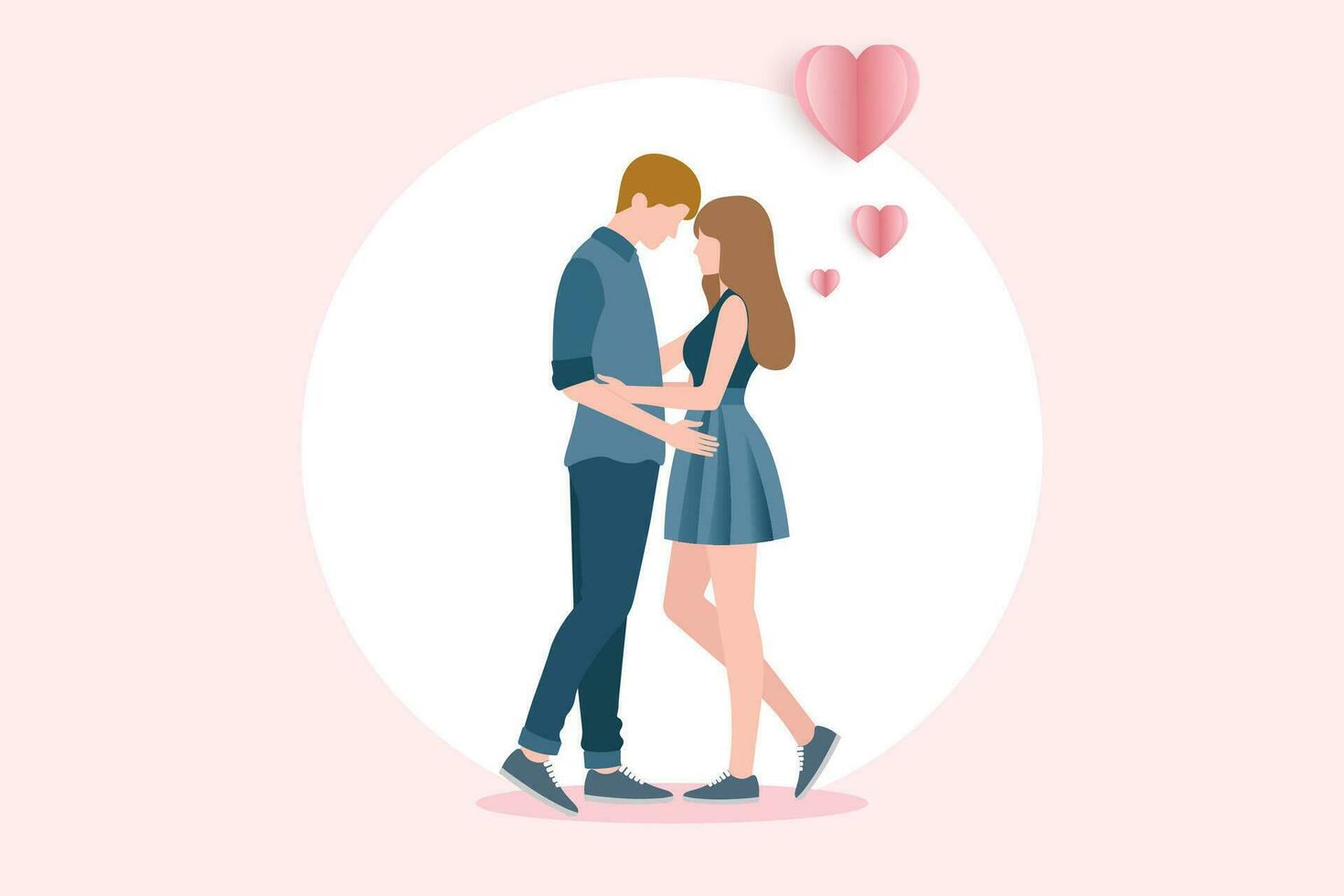 couple in love hugging, People are happy from love, hearts pink floating , falling in love and love sharing, Vector illustration
