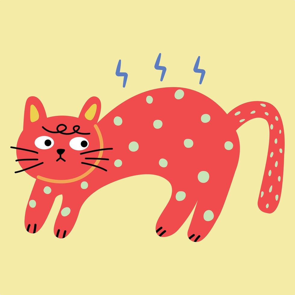 Handdrawn children's cartoon illustration of frightened cats vector