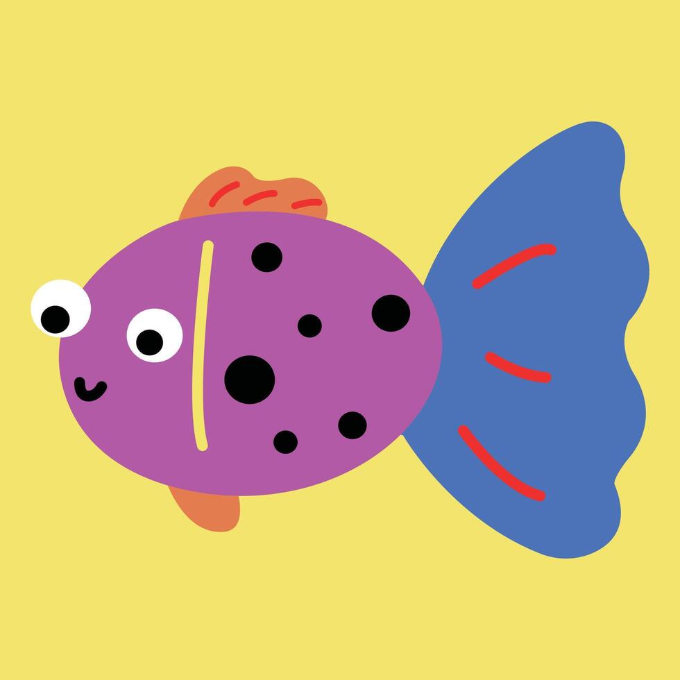 gracioso creativo mano dibujado para niños ilustración de linda pez de colores vector
