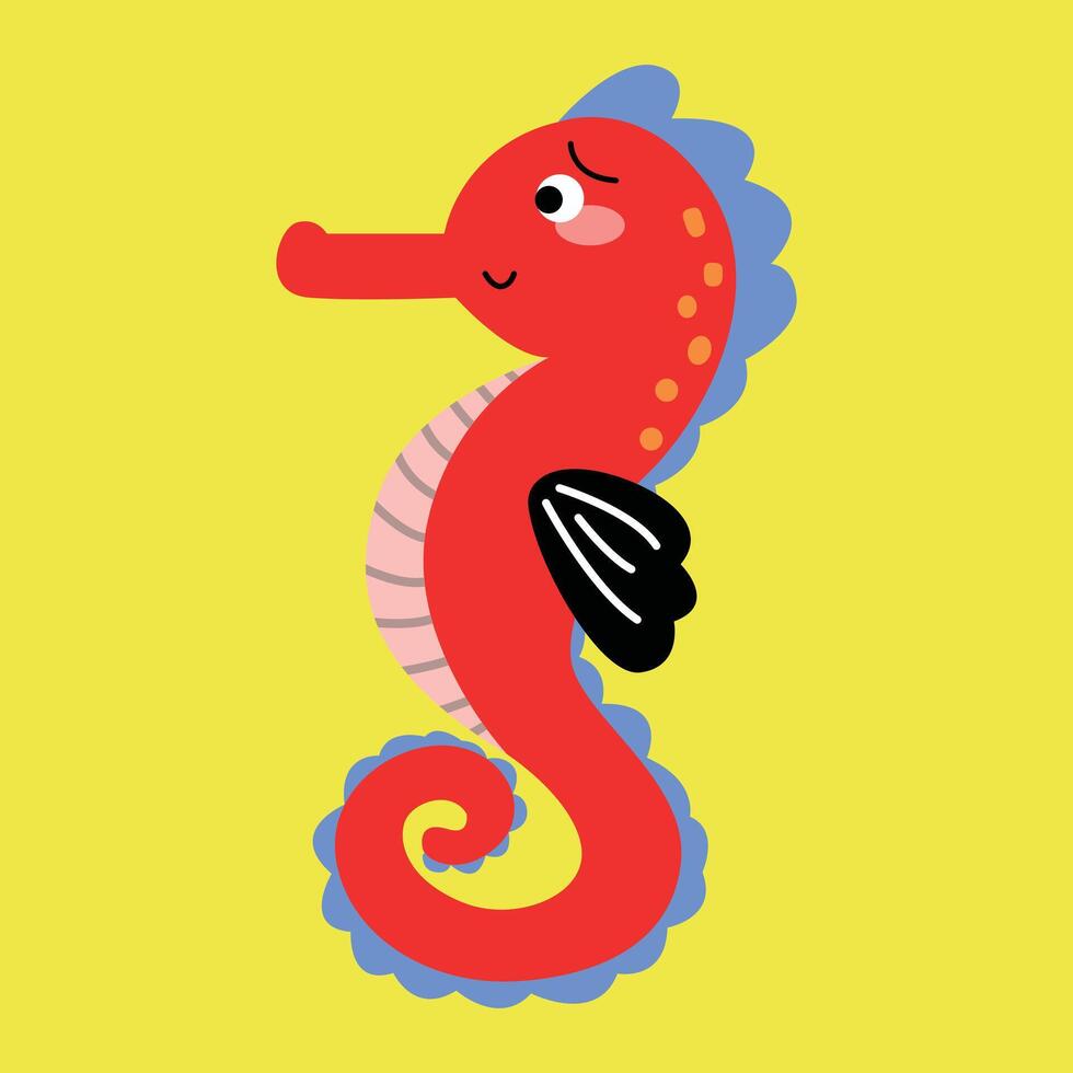 Funny creative hand drawn children's illustration of cute seahorse vector