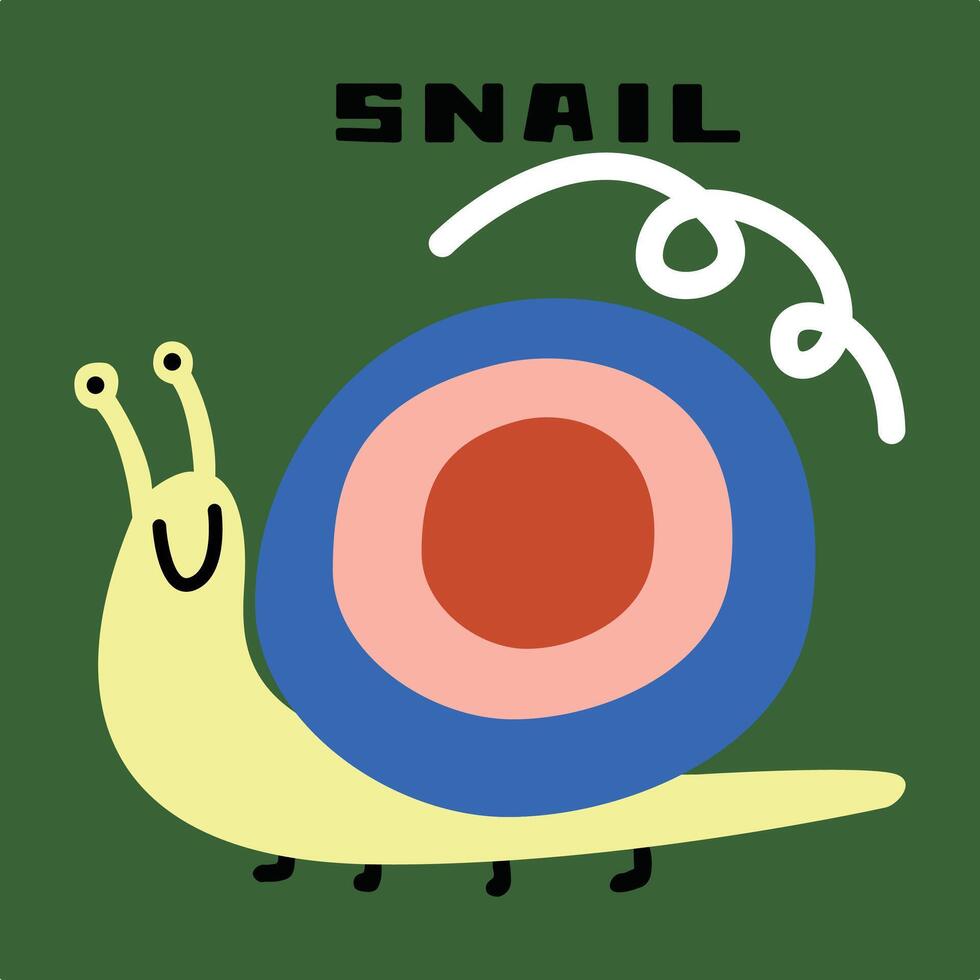 Creative hand drawn children's cartoon illustration of cute snail vector