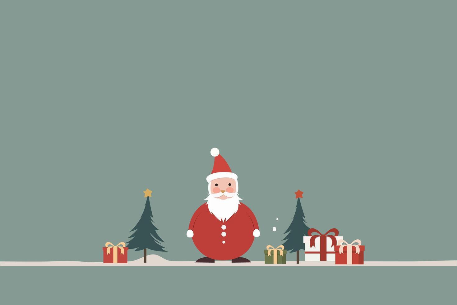 Santa Claus and Christmas tree with gift boxes. Vector illustration in flat style.