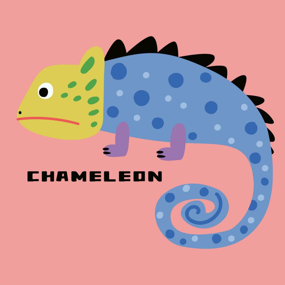 Creative hand drawn children's cartoon illustration of cute chameleon vector