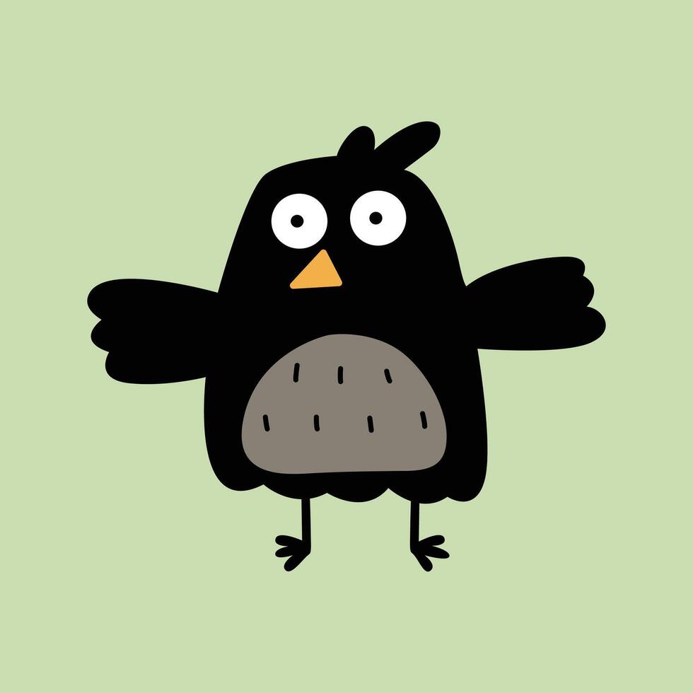 Funny creative hand drawn children's cartoon illustration of crow vector