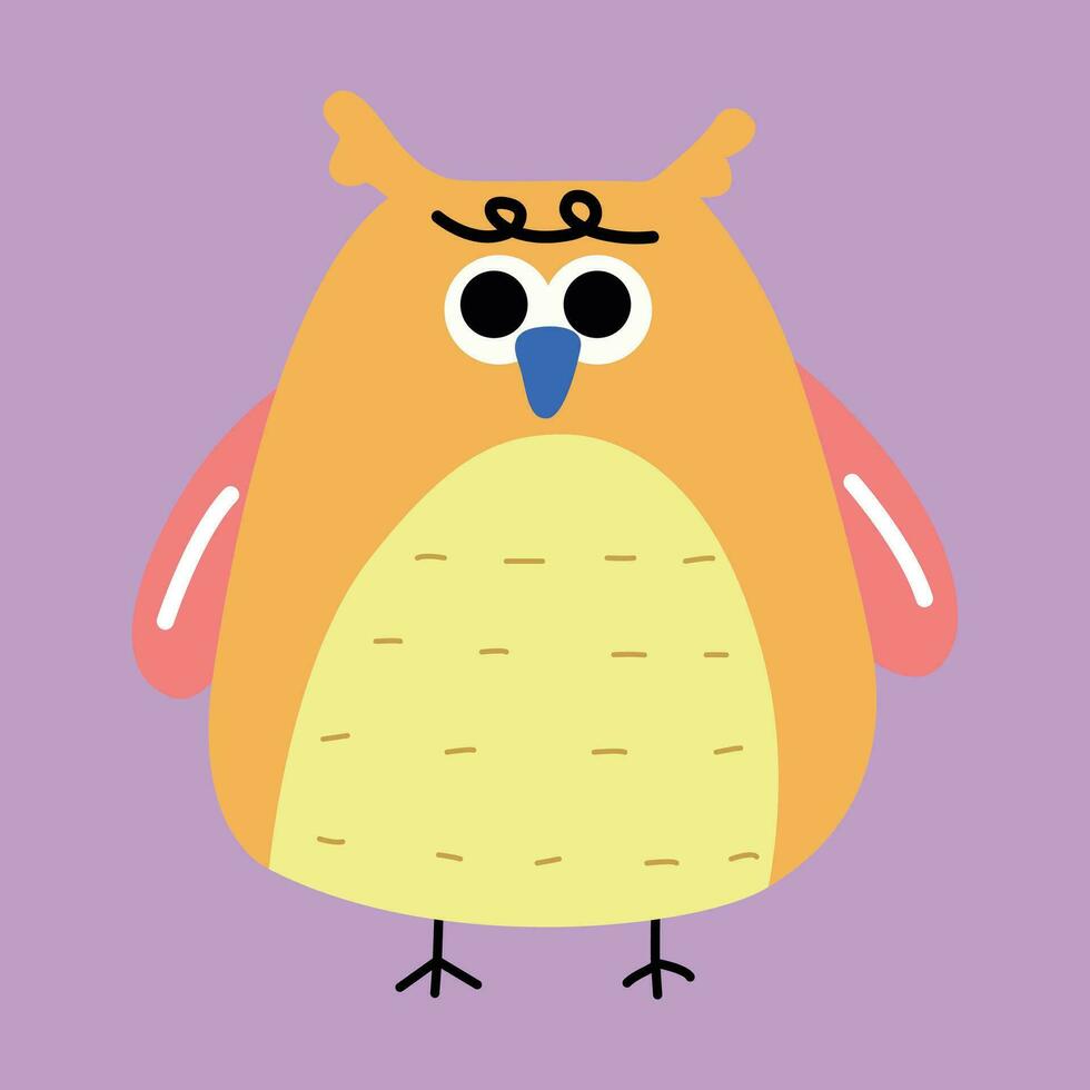 Funny creative hand drawn children's illustration of cute owl vector