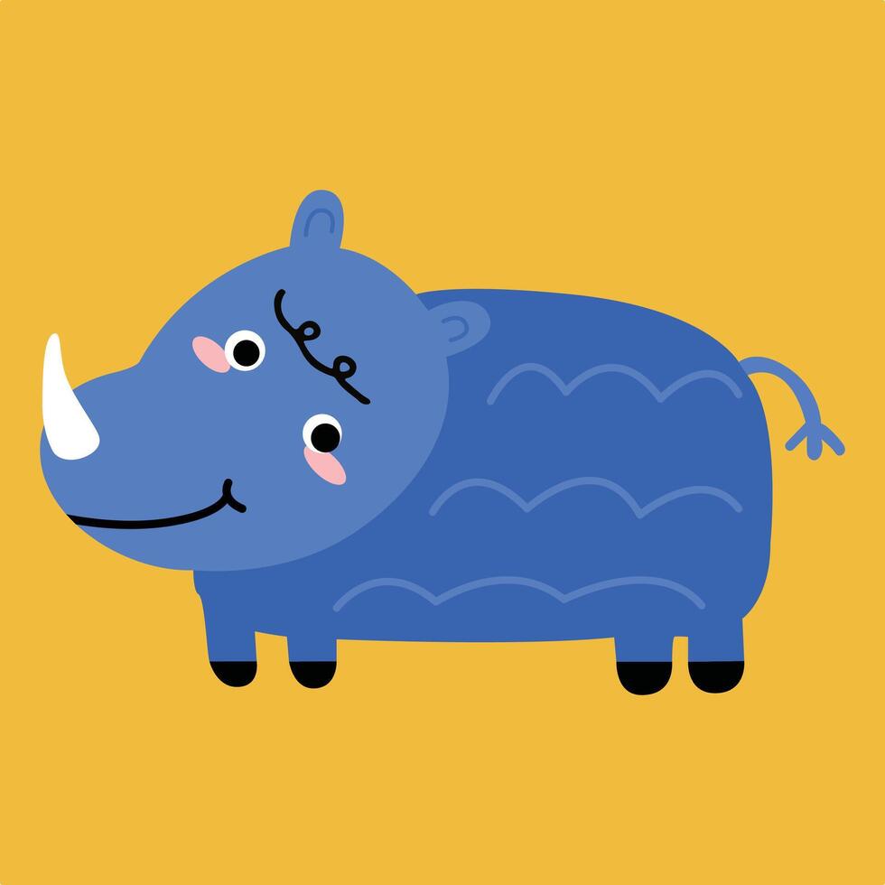 Funny creative hand drawn children's illustration of cute rhinoceros vector