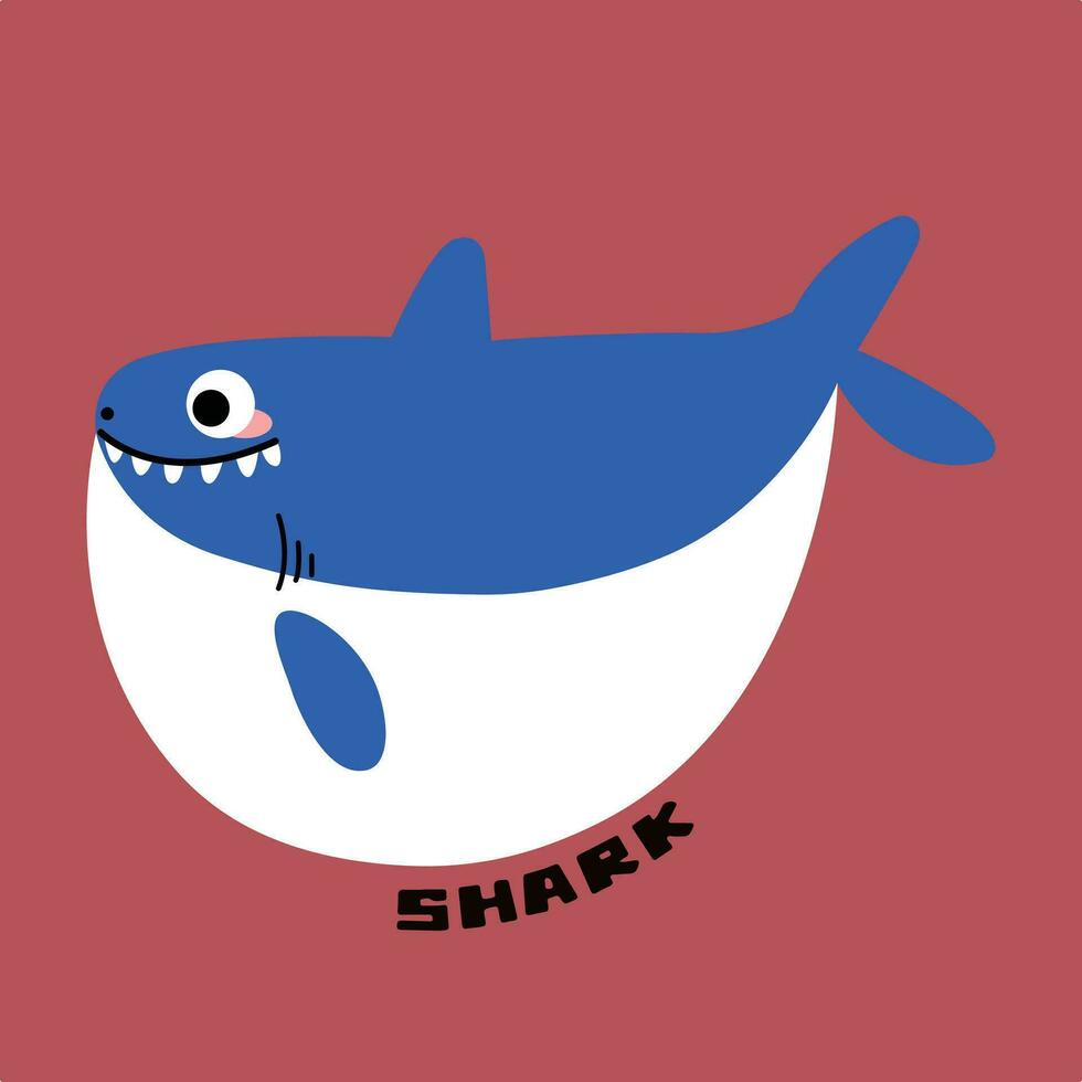 Funny creative hand drawn children's illustration of cute shark vector