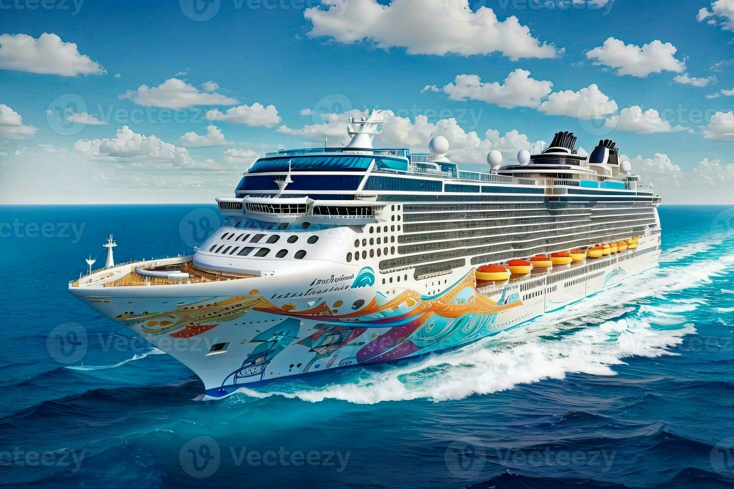 Exquisite Norwegian Cruise Ship Luxury Ship Sailing on Azure Waters AI generative photo