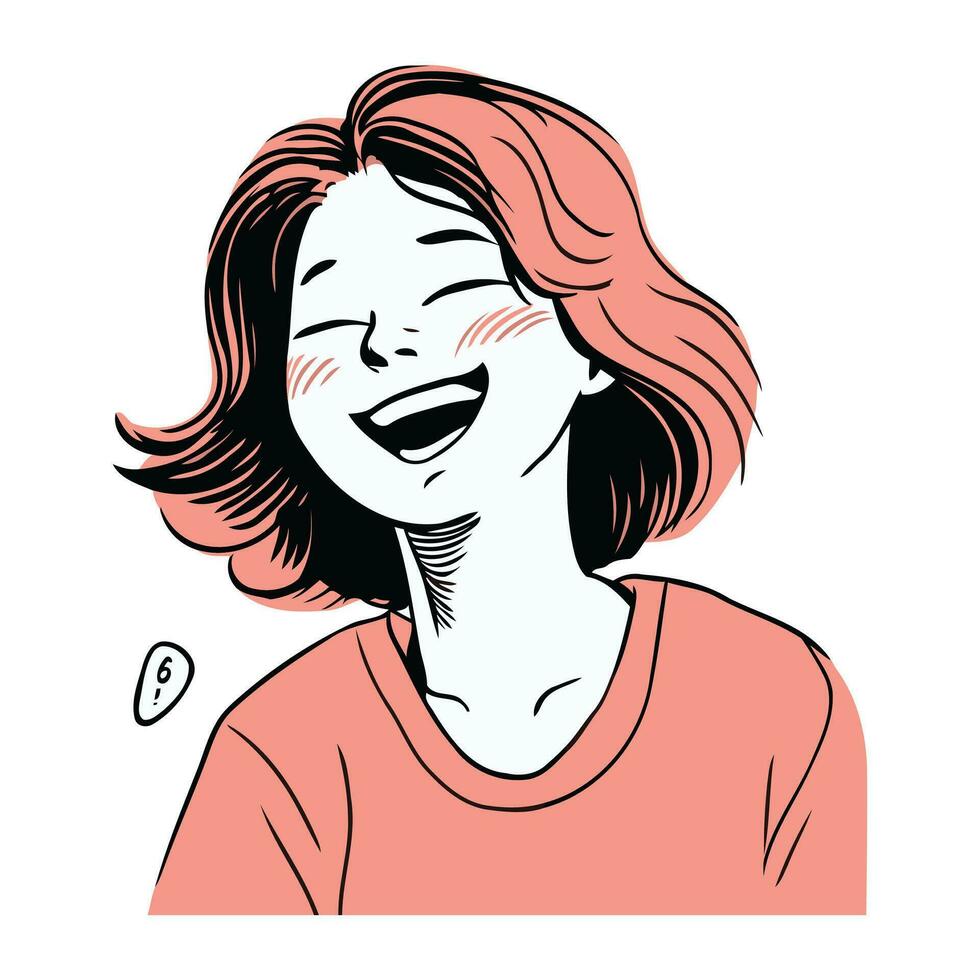 Beautiful young woman laughing. Vector hand drawn illustration in sketch style.