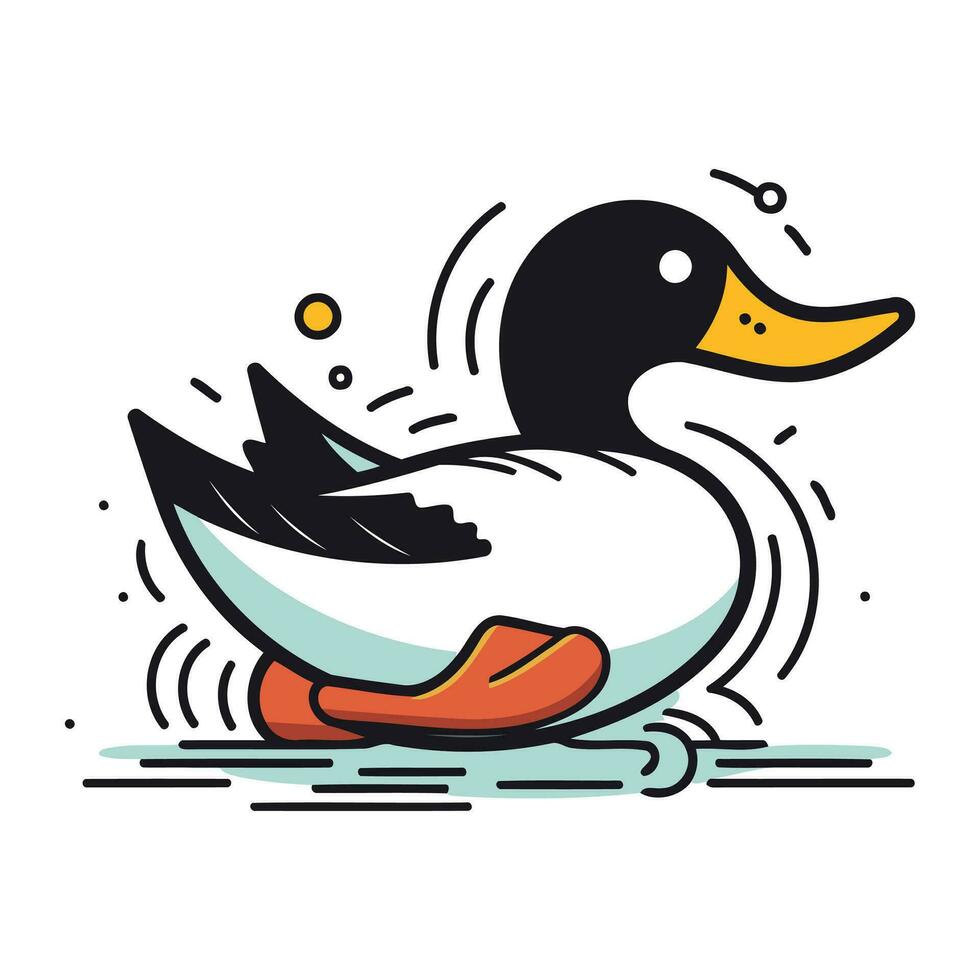 Duck swimming in the sea. Vector illustration in flat style.