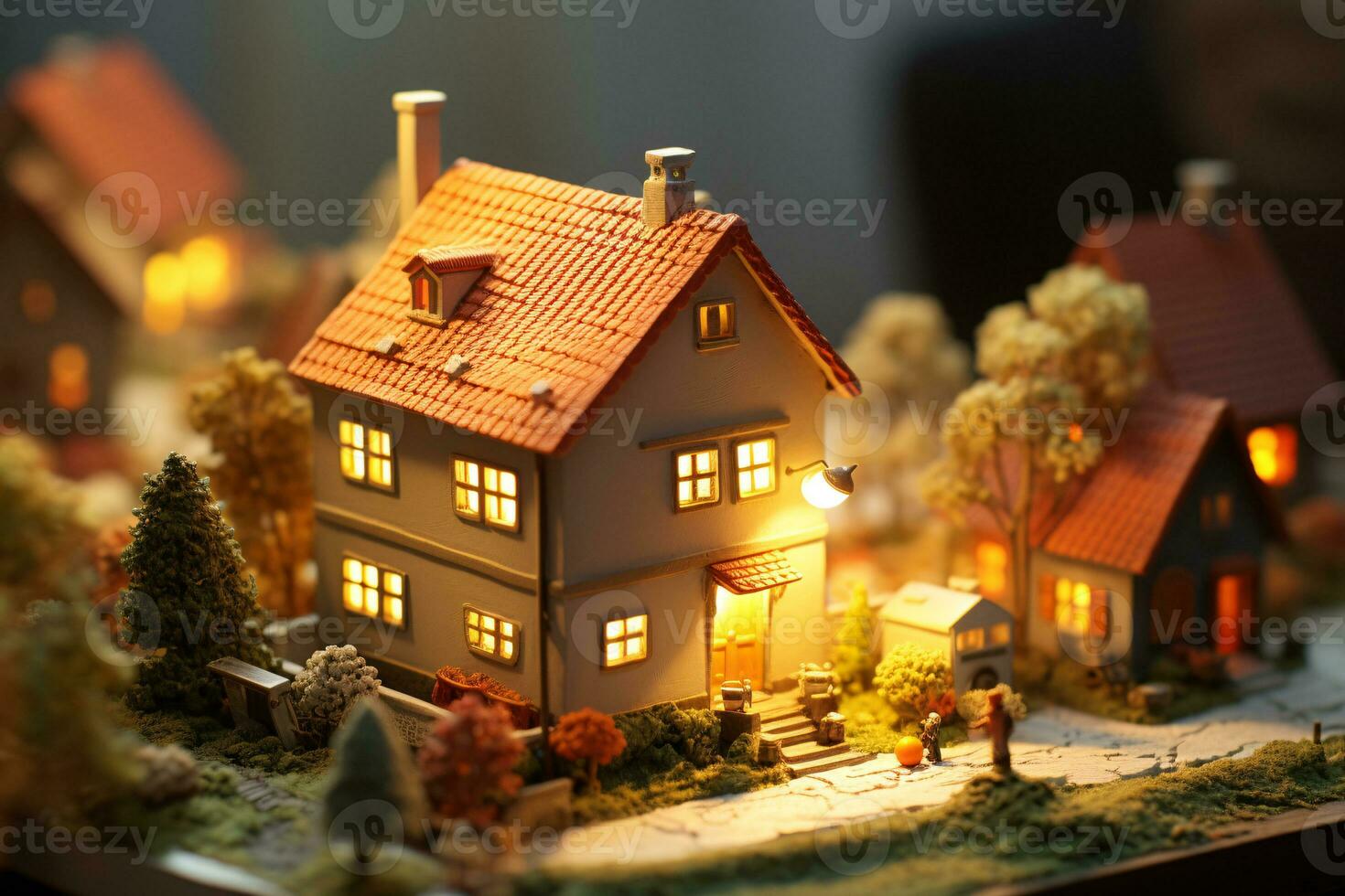 3D Tilt-Shift Blurred Background Realistic Home Interior. Generative AI photo