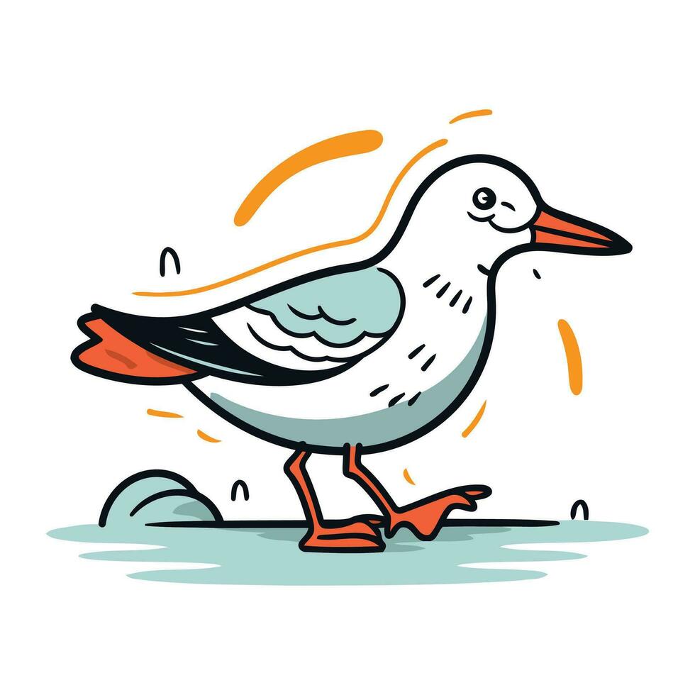 Vector illustration of a seagull on the beach. Hand drawn bird.