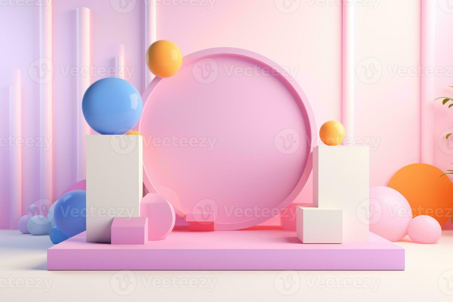 3D Pink Podium with Circle Backdrop Decoration. Generative AI photo