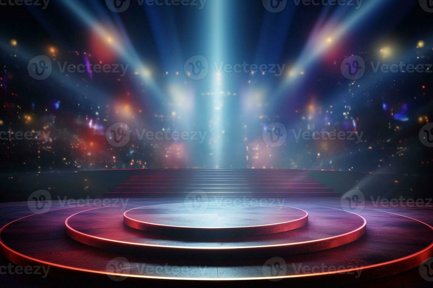 Stage with red carpet and spotlights Stage Background Spotlights