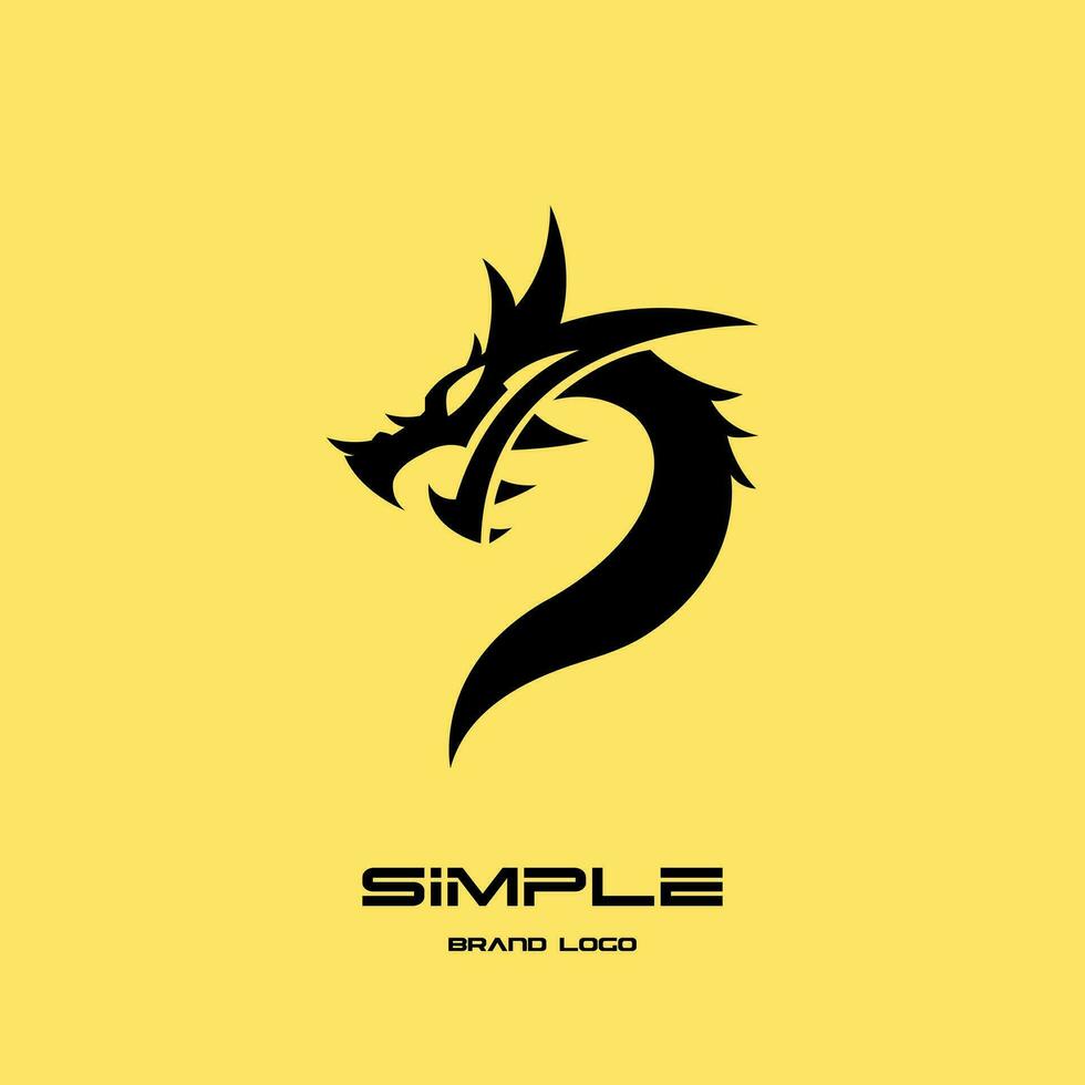 Black dragon illustration on yellow background. Vector image