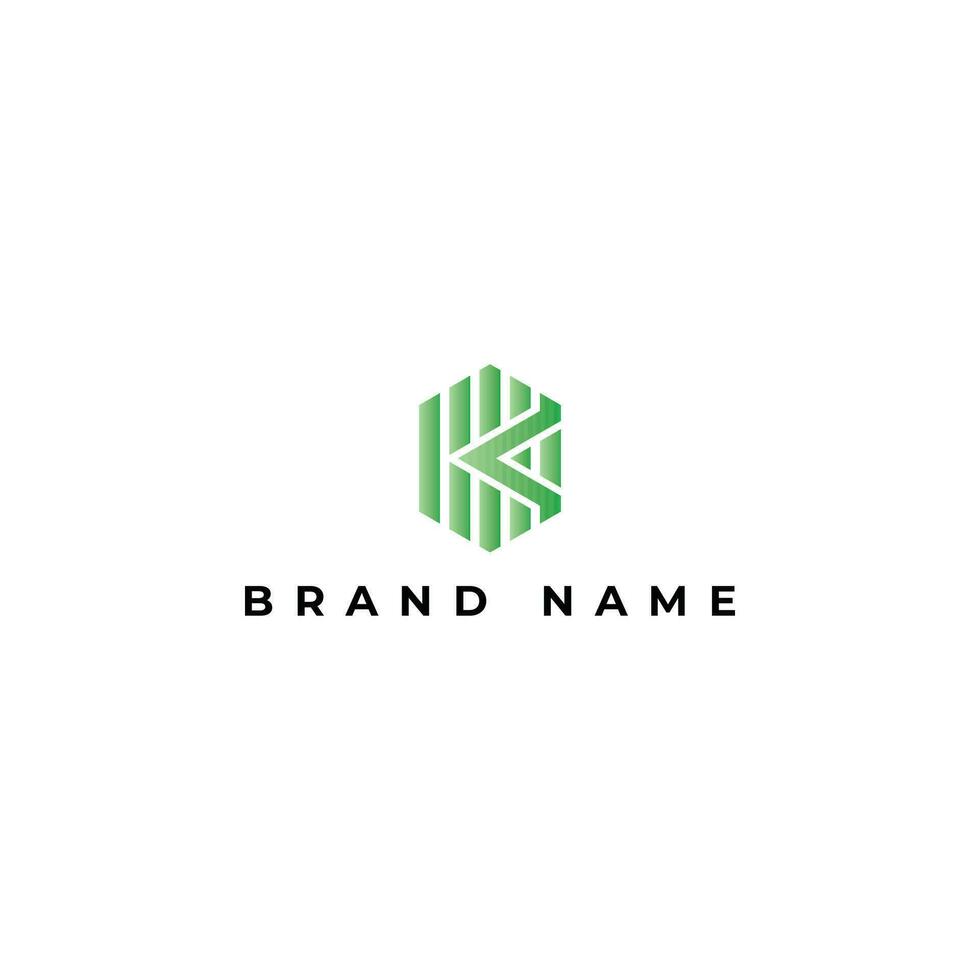 Abstract hexagon initial letter K or KK Logo design Vector illustration in green color isolated on a white background. Abstract letter K logo applied for Real Estate and Mortgage Company logo design
