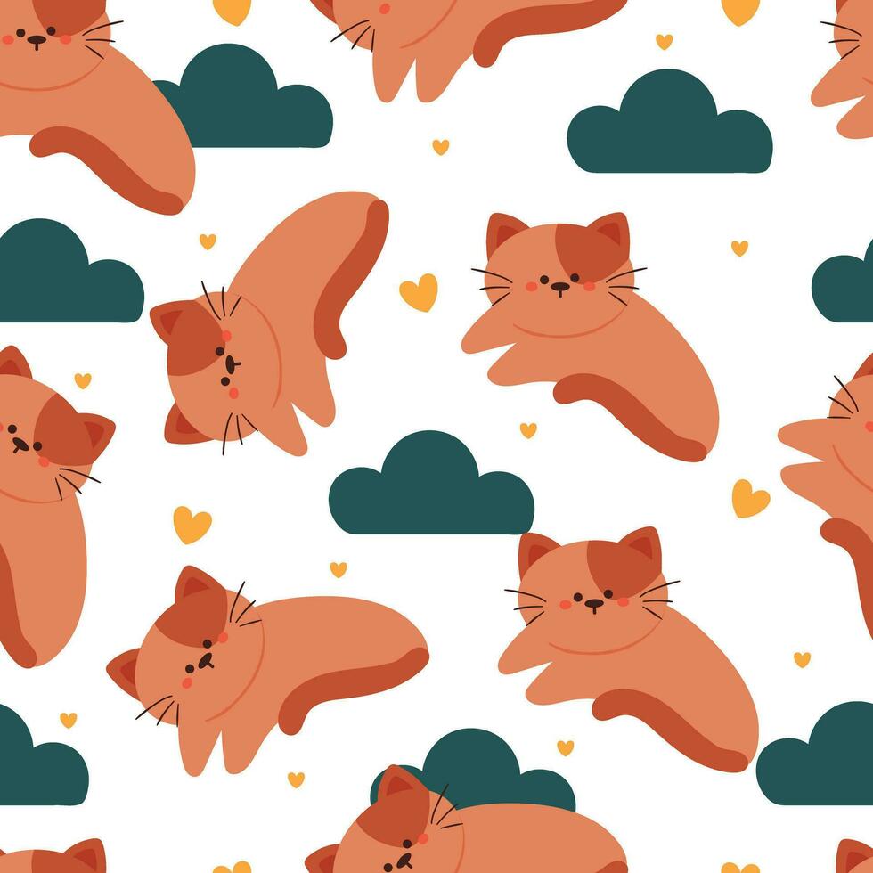 cute cat with sky element seamless pattern, cute wallpaper for fabric print, gift wrap paper vector