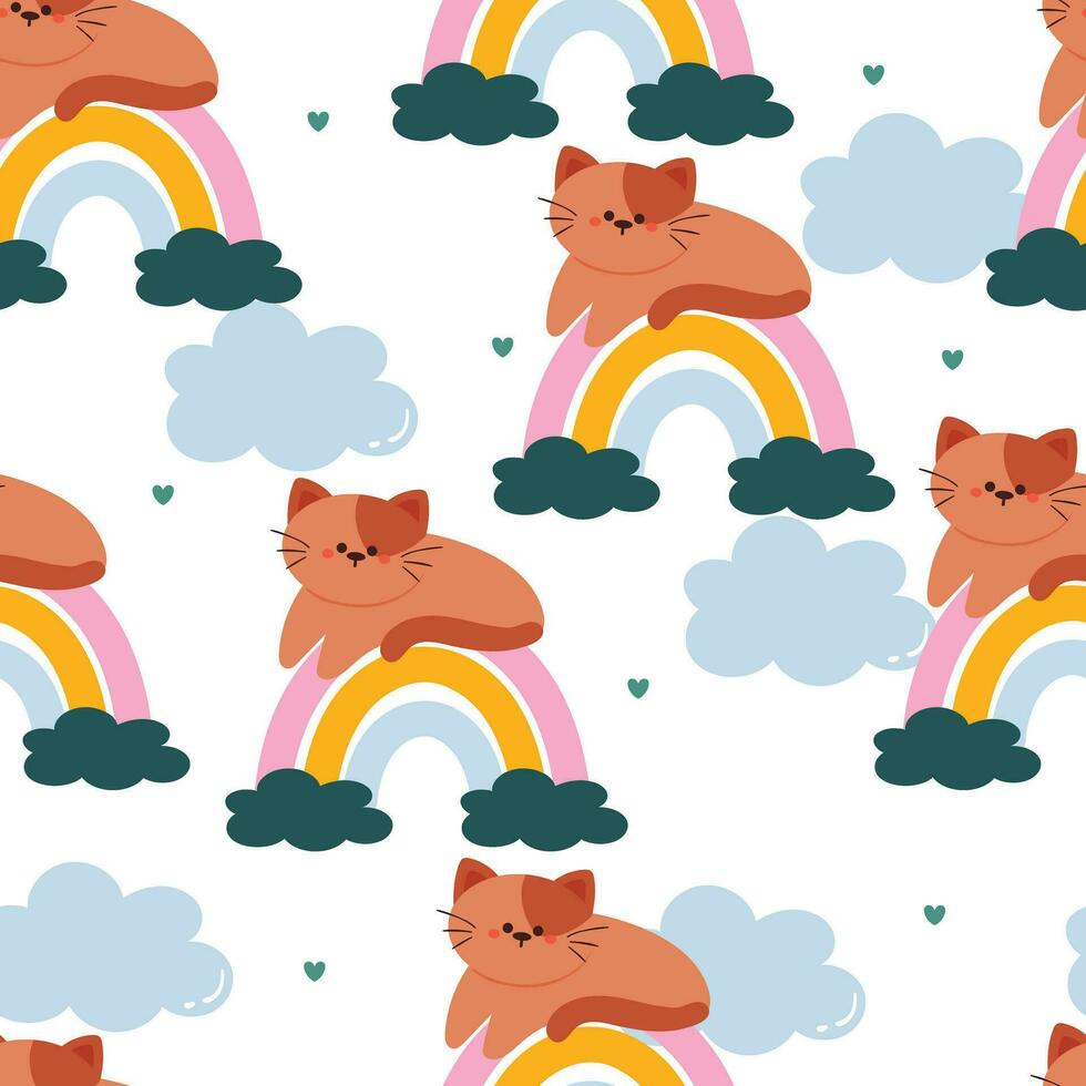 cute cat with sky element seamless pattern, cute wallpaper for fabric print, gift wrap paper vector