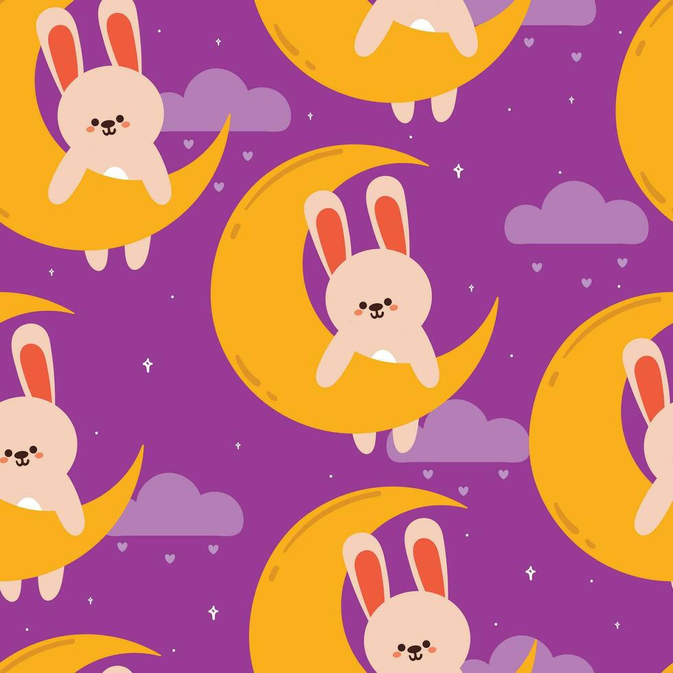 seamless pattern cartoon bunny on the moon. cute illustration design. animal pattern for gift wrap paper vector