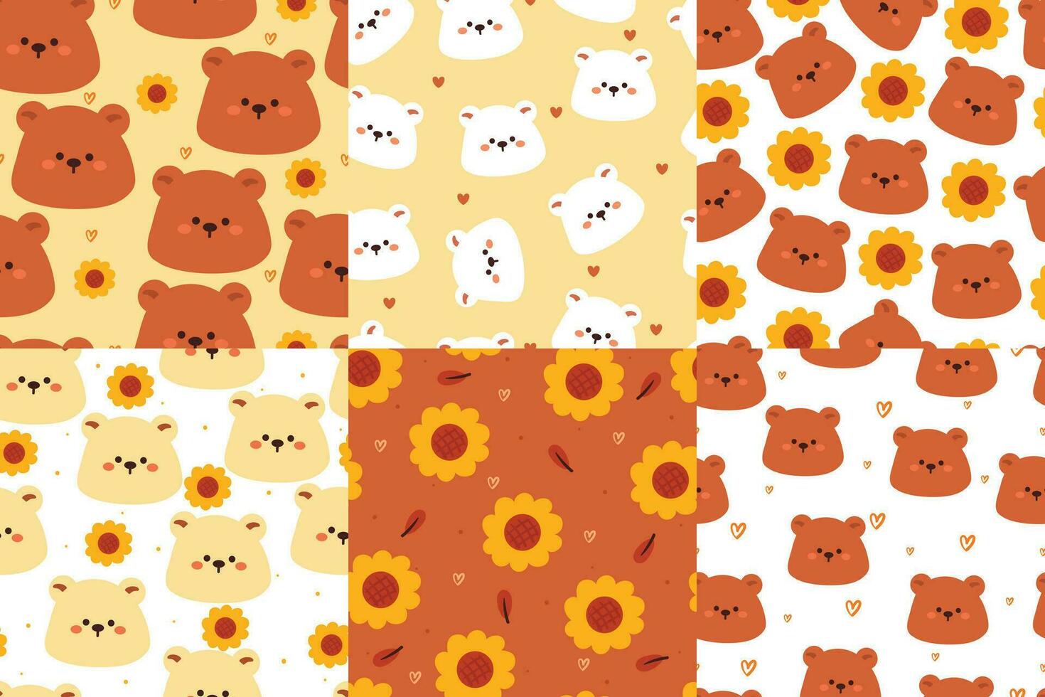 set of seamless pattern bundle, pattern collection cartoon bear. cute wallpaper collection for gift wrap paper, fabric print vector