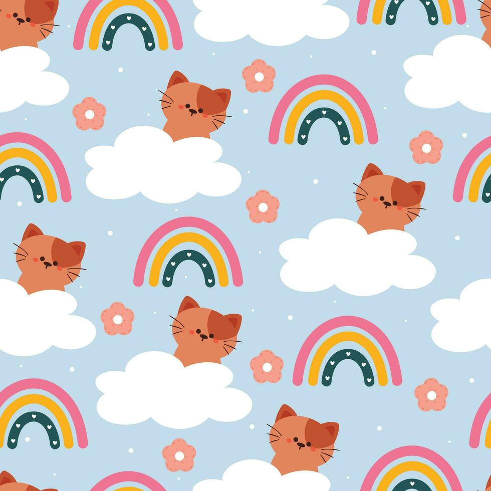 cute cat with sky element seamless pattern, cute wallpaper for fabric print, gift wrap paper vector