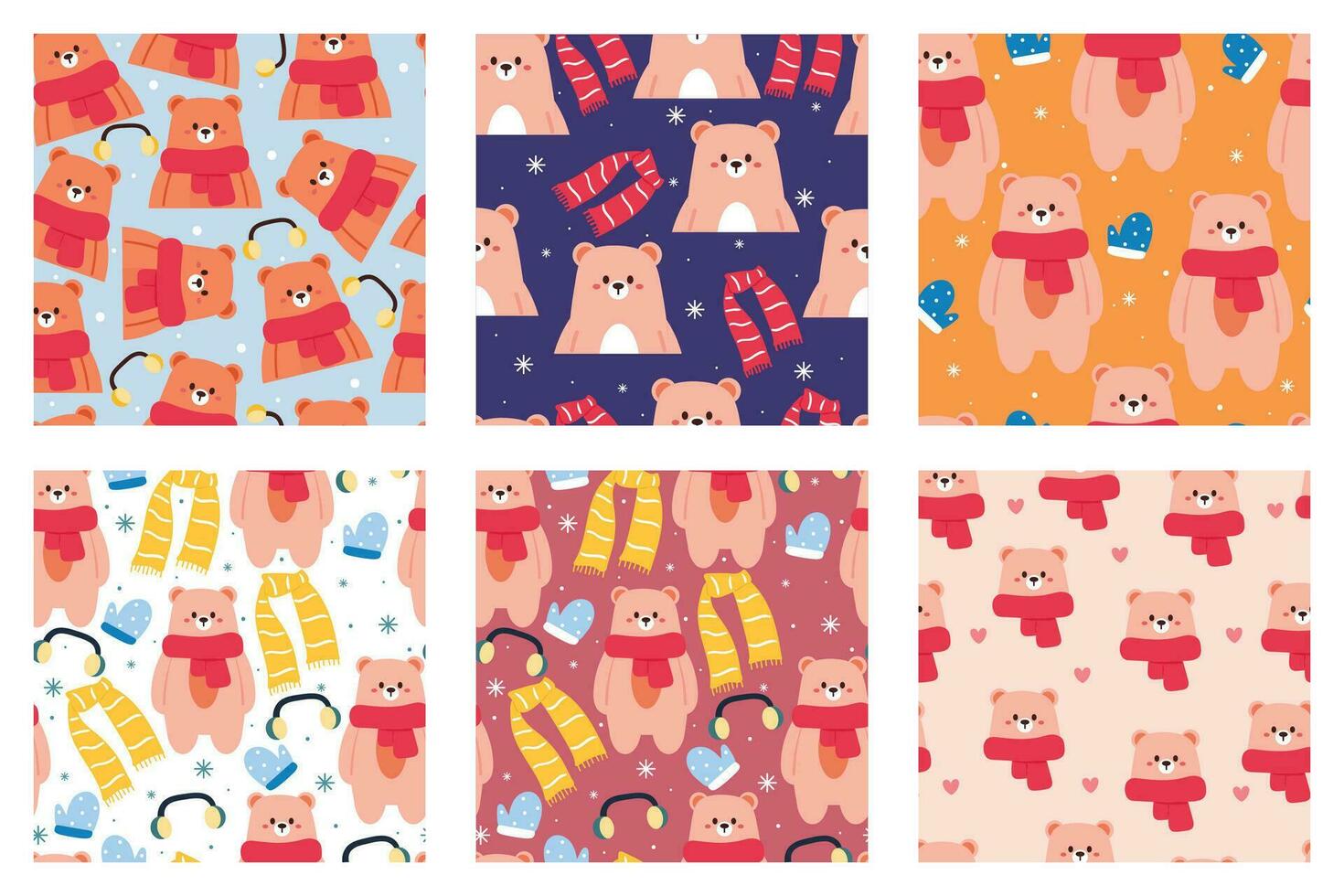 set of seamless pattern bundle, pattern collection cartoon bear. cute wallpaper collection for gift wrap paper, fabric print vector