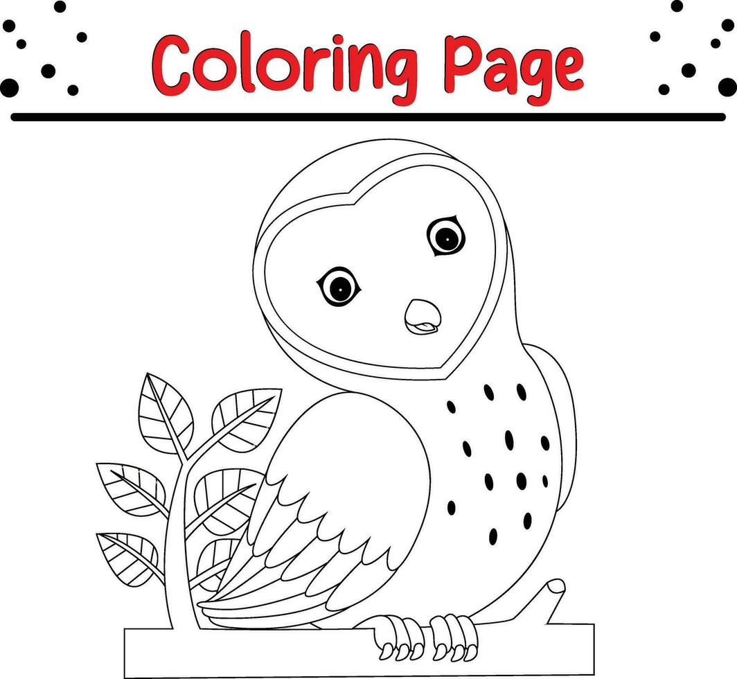 Cute owl coloring page for kids. vector