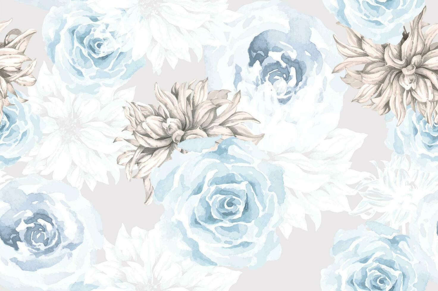 Flower seamless pattern with watercolor.Designed for fabric and wallpaper, vintage style.Blooming floral painting for summer.Botany flower pastel background vector