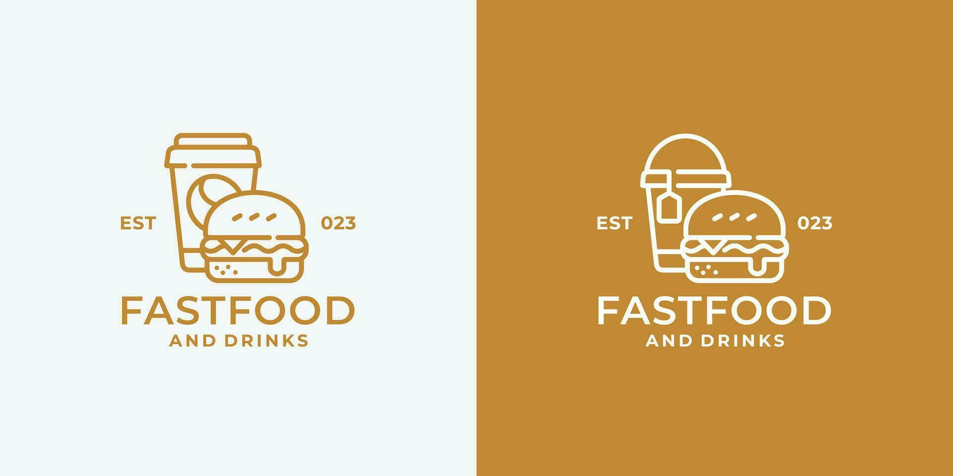 Burger and drink fast food logo design vector