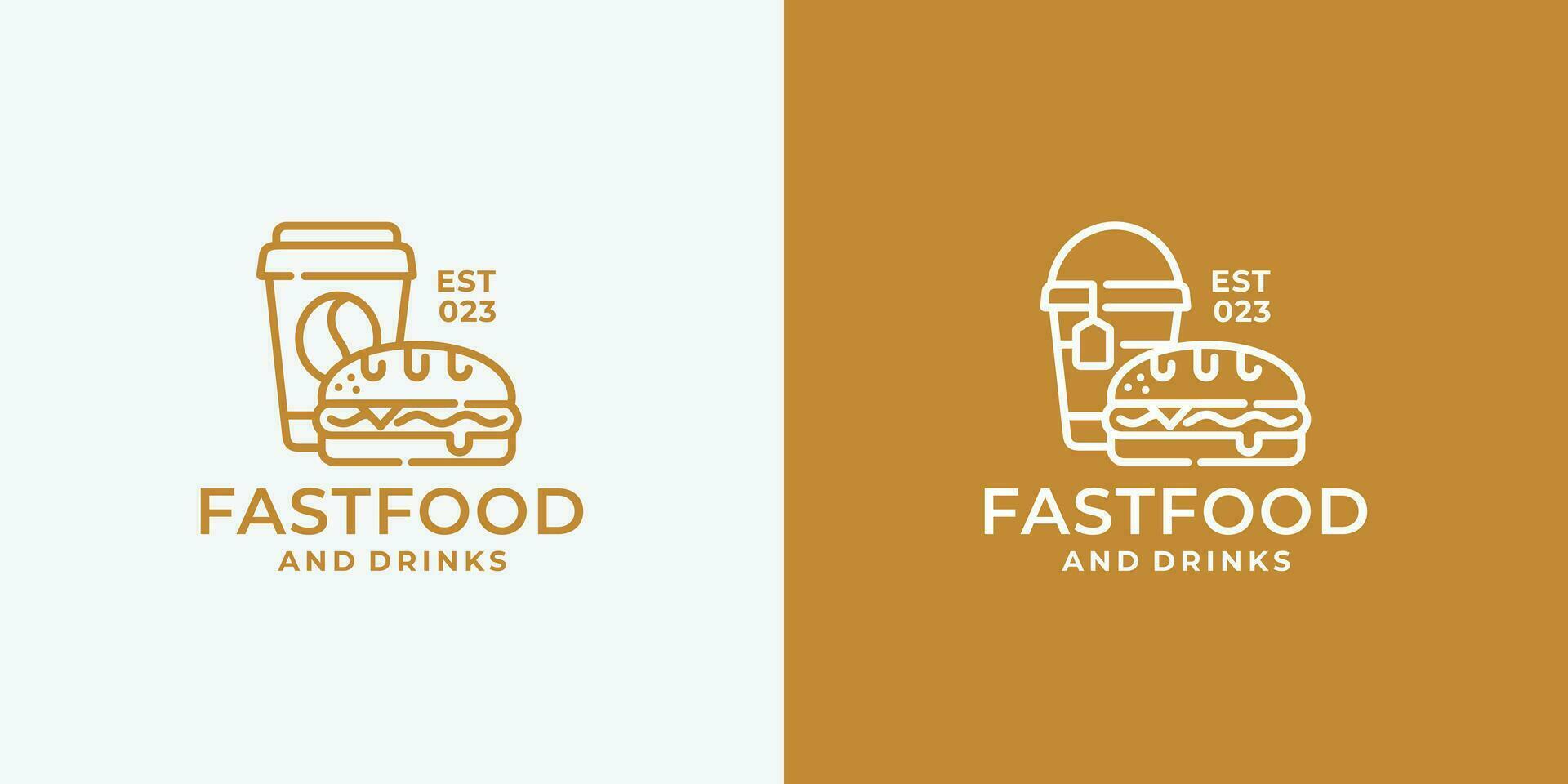 Sandwich and drink fast food logo design vector