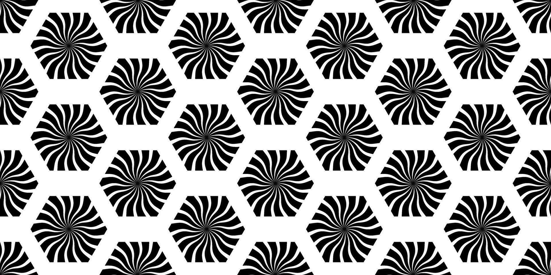 black and white hexagonal illusion seamless pattern vector
