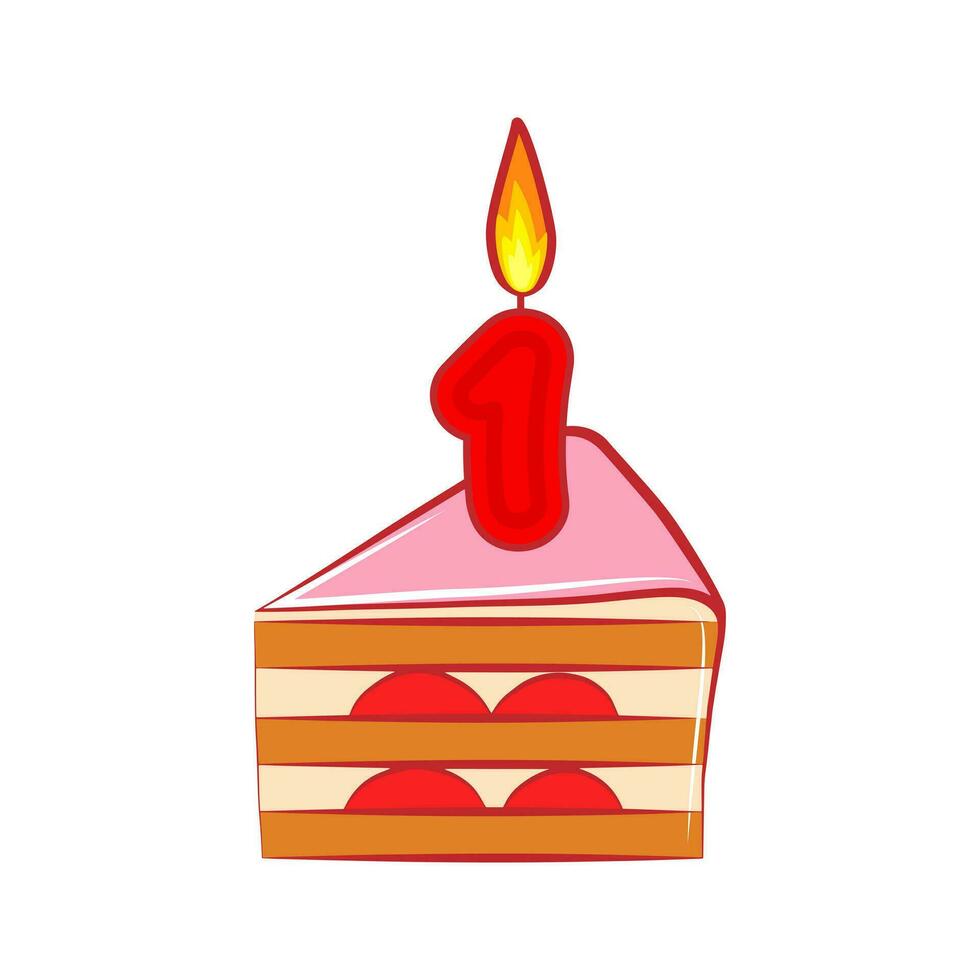 1 year birthday cake candle, cartoon sweet illustration isolated on white background, tasty food vector. Baby birthday celebration. vector