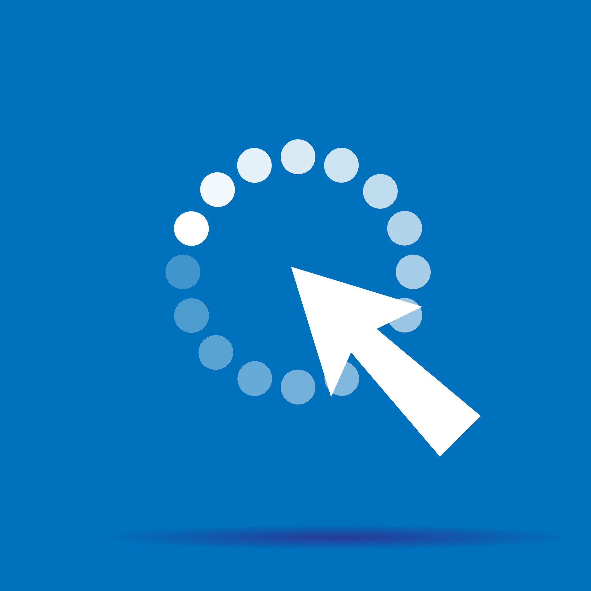Loading circle and arrow icon vector button on blue background. Load sign symbol progress bar 