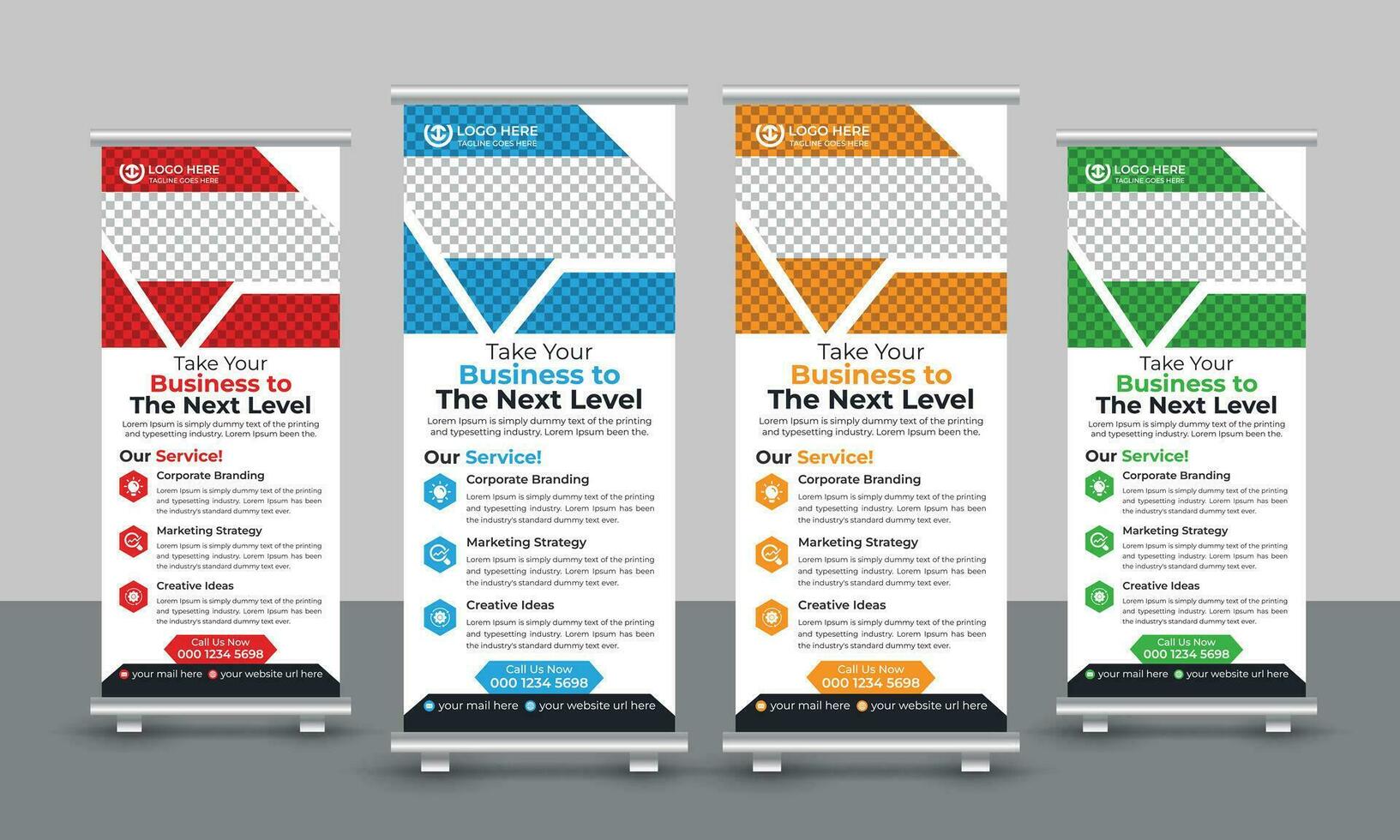 Corporate modern business roll up banner design pull up signage standee x retractable banner design template vector