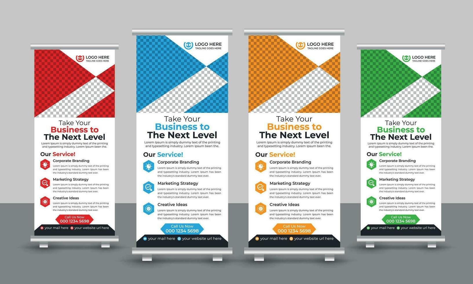 Corporate creative modern marketing business roll up banner design pull up signage standee x retractable banner design template vector
