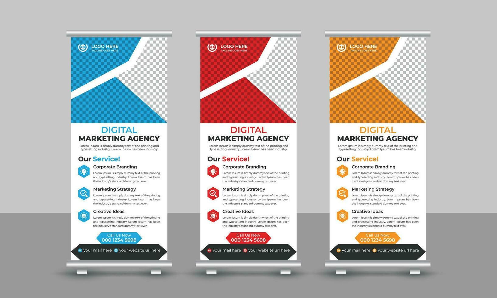 Creative modern trendy digital marketing agency business roll up banner design pull up signage standee x retractable banner design template vector