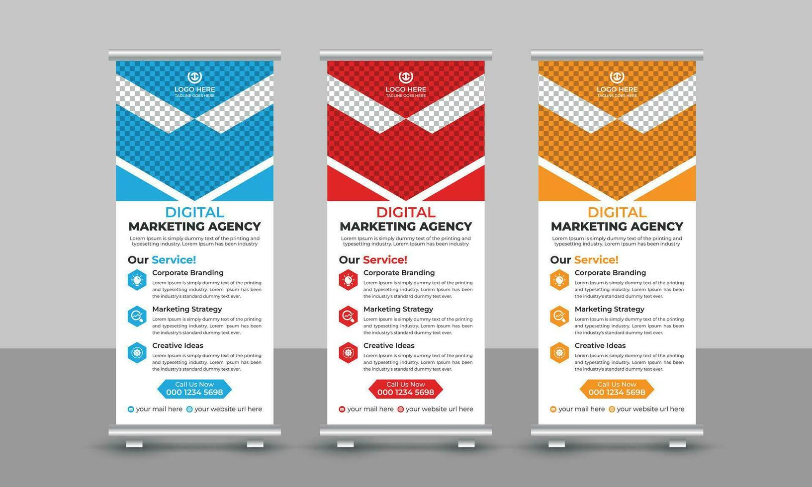 Corporate digital marketing agency business roll up banner design pull up signage standee x retractable banner design template vector