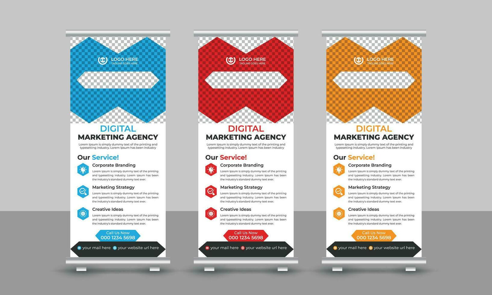 Creative corporate modern digital marketing agency business roll up banner design pull up signage standee x retractable banner design template vector