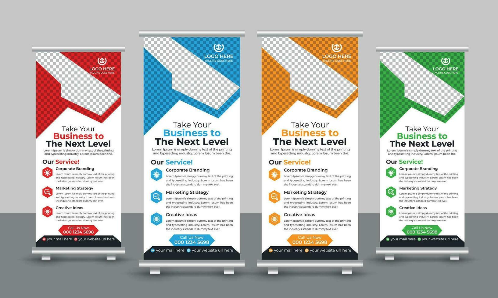 Corporate creative modern marketing business roll up banner design pull up signage standee x retractable banner design template vector