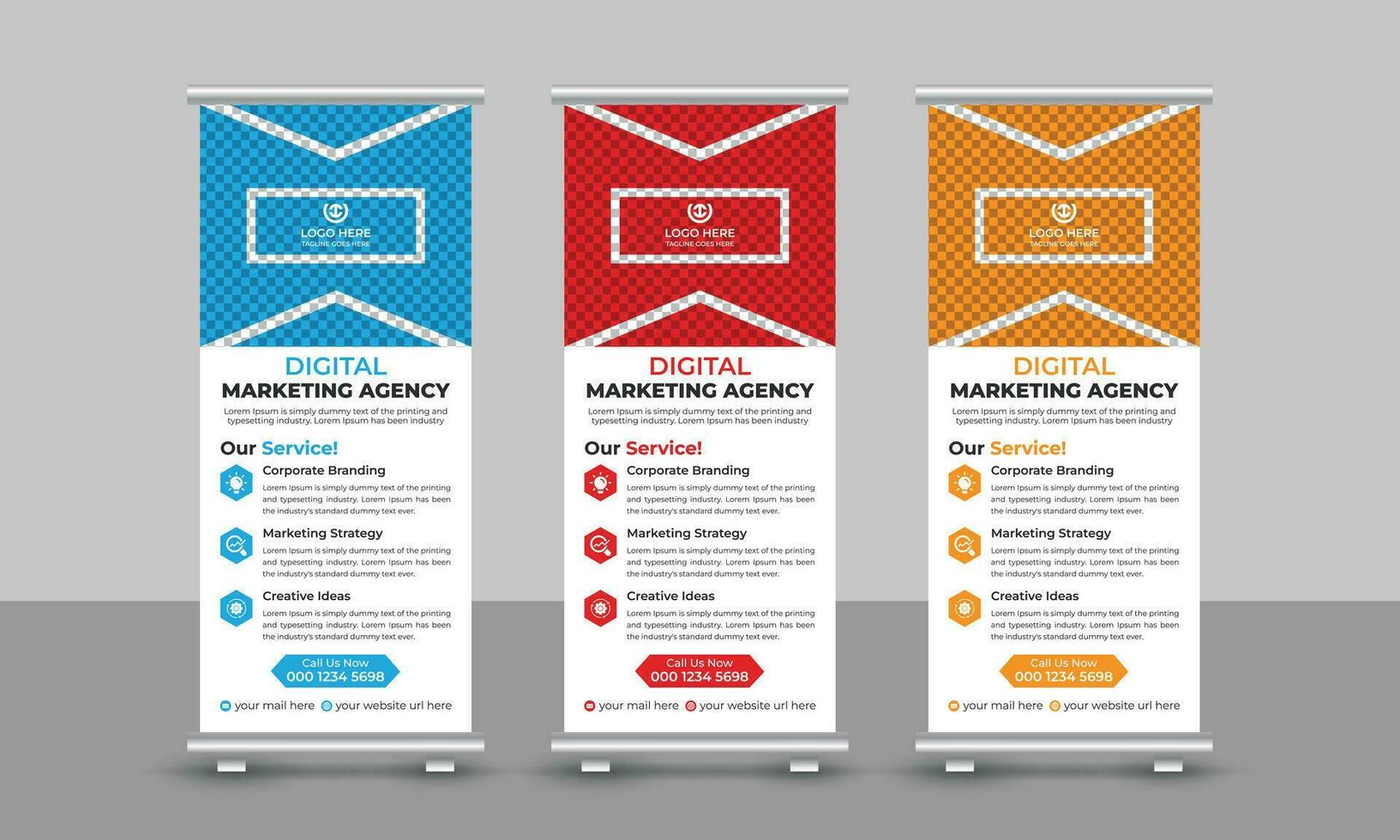 Creative modern digital marketing agency business roll up banner design pull up signage standee x retractable banner design template vector