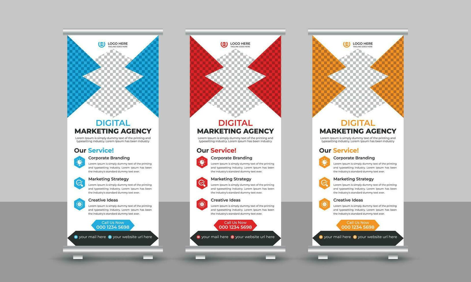 Creative corporate modern digital marketing agency business roll up banner design pull up signage standee x retractable banner design template vector