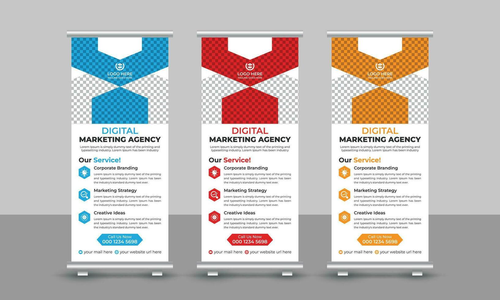 Creative modern digital marketing agency business roll up banner design pull up signage standee x retractable banner design template vector