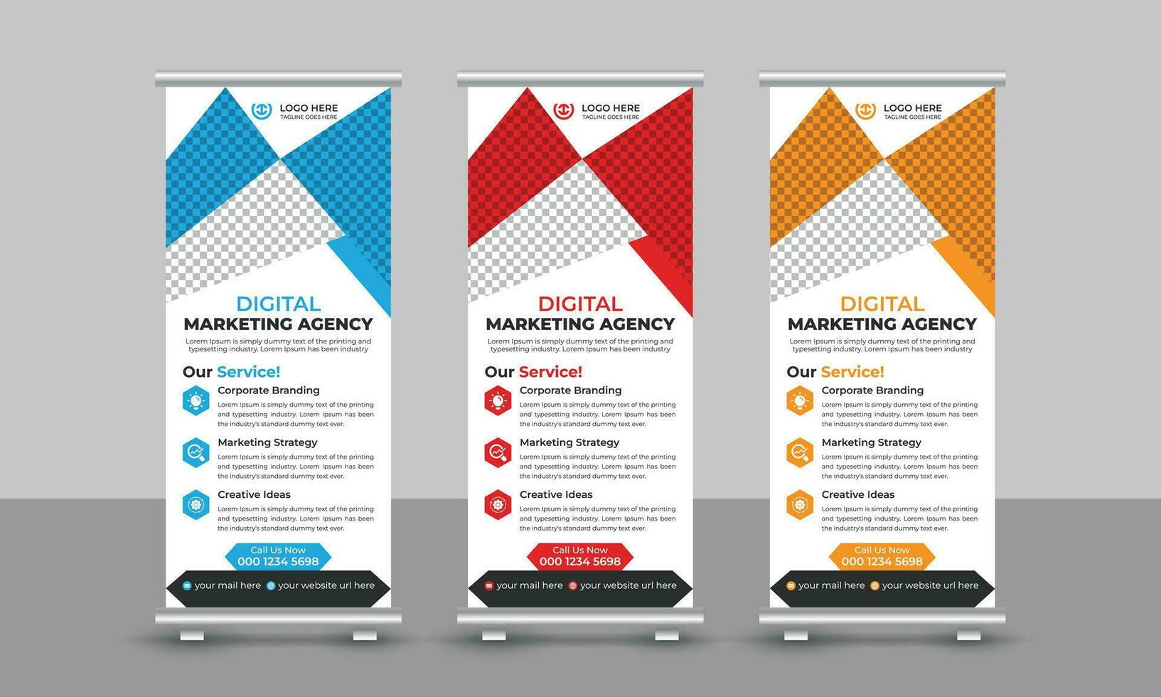 Creative modern trendy digital marketing agency business roll up banner design pull up signage standee x retractable banner design template vector
