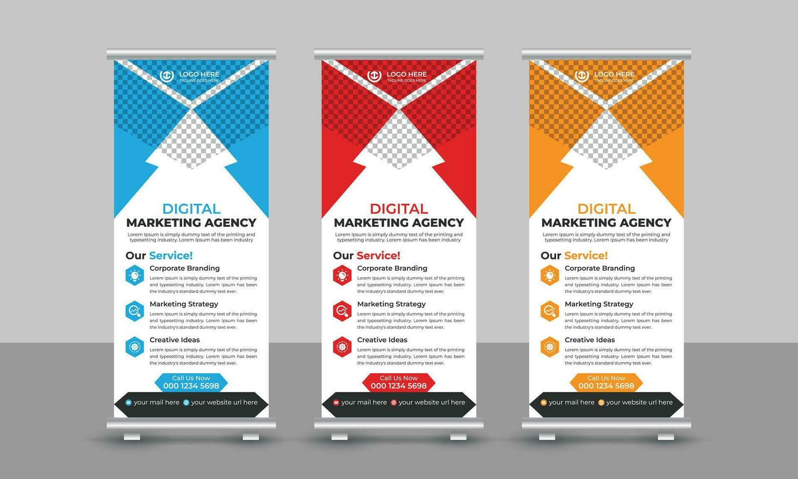 Creative modern trendy digital marketing agency business roll up banner design pull up signage standee x retractable banner design template vector