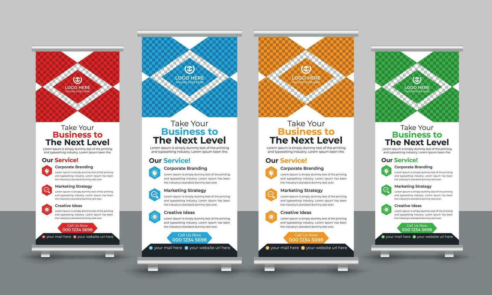 Corporate creative modern marketing business roll up banner design pull up signage standee x retractable banner design template vector