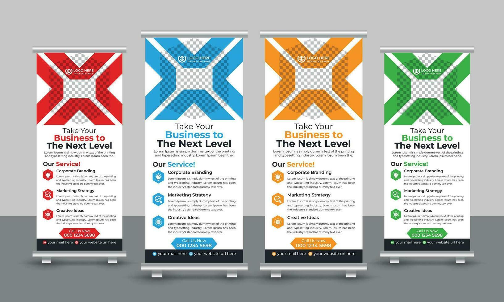 Corporate modern business roll up banner design pull up signage standee x retractable banner design template vector