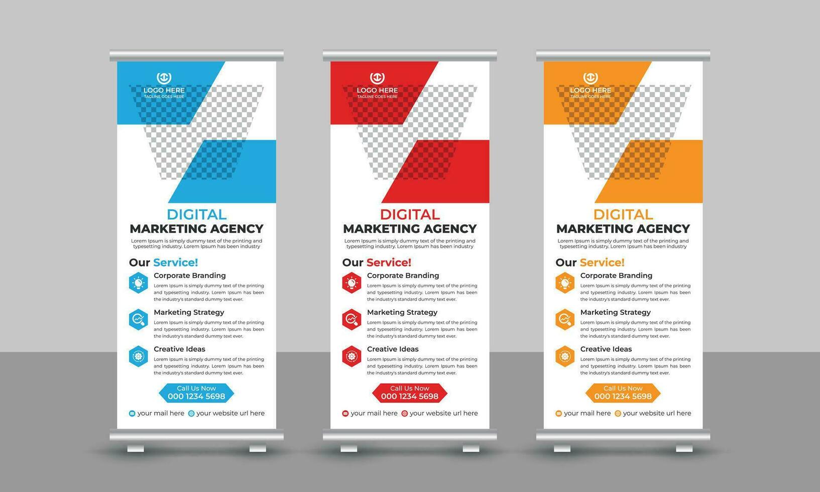 Corporate digital marketing agency business roll up banner design pull up signage standee x retractable banner design template vector